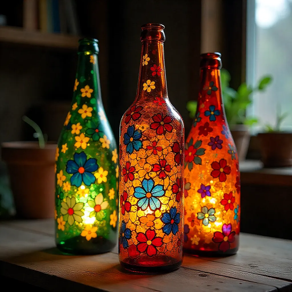 Completed upcycled art pieces